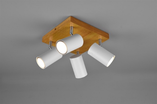 Immagine di Faretto Marley Base Quadrata Legno 4 Spot GU10 Bianchi Orientabili 22x22 cm Trio Lighting