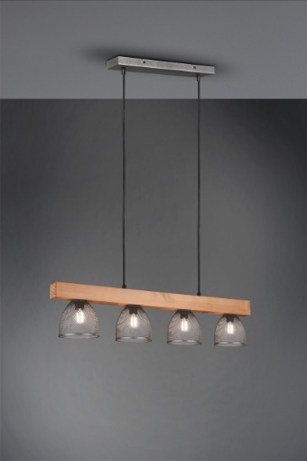 Immagine di Sospensione Cestino 4 Paralumi E14 Rete Metallo Nichel Anticato Trio Lighting