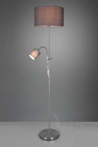 Immagine di Piantana Owen Nichel con Spot Lettura e Paralume Tessuto Grigio Trio Lighting