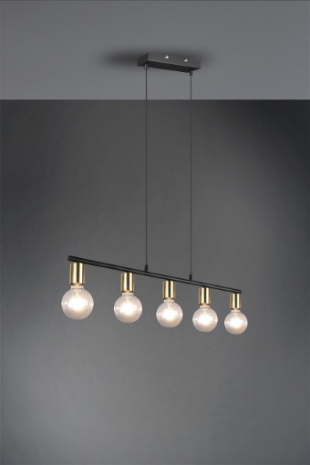 Immagine di Sospensione Vannes Nera con 5 Portalampada E27 Ottone Trio Lighting