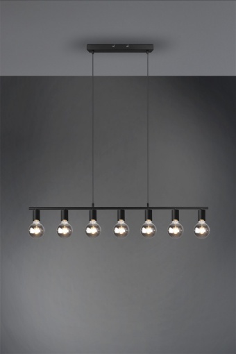 Immagine di Sospensione Lineare 7 Portalampada E27 Vannes Nero L110 cm Trio Lighting