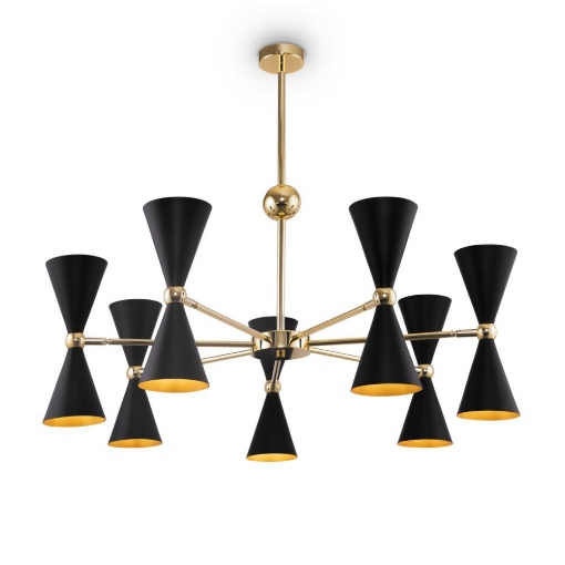 Immagine di Lampadario Moderno Vesper Nero e Oro 14 Coni Luce Orientabile Maytoni