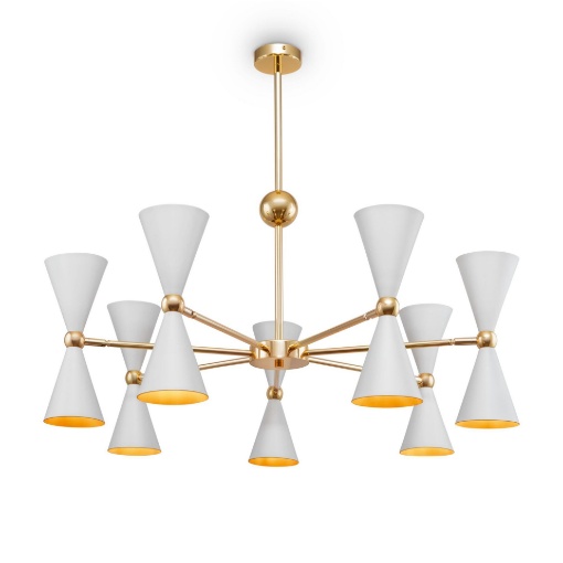 Immagine di Lampadario Moderno Vesper Bianco e Oro 14 Diffusori Conici Regolabili Maytoni