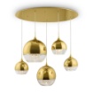 Immagine di Lampadario Fermi Oro 5 Sfere Vetro con Cristalli Decorativi Maytoni