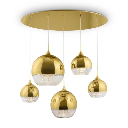 Immagine di Lampadario Fermi Oro 5 Sfere Vetro con Cristalli Decorativi Maytoni