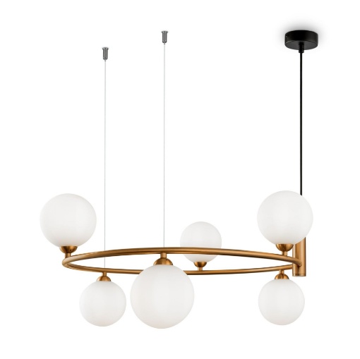 Immagine di Lampadario Sospensione Ottone Moderna Ring Anello 6 Sfere Vetro Maytoni