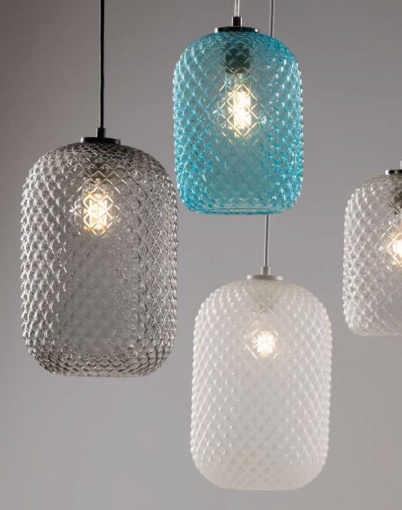 Immagine di Lampadario Pendente Per Comodini Boccia Vetro Rombi Ashford Ø15 cm Fan Europe