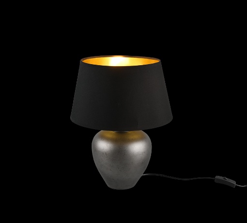 Immagine di Lume Alto Abby Ceramica Nichel Anticato e Paralume Tessuto Nero Oro 1xE27 Trio Lighting