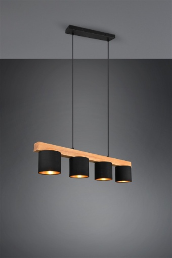 Immagine di Lampadario Lineare Legno 4 Paralumi Nero Cameron Trio Lighting