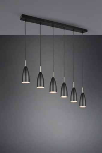 Immagine di Lampadario in Linea Isola Cucina Farin 6 Luci Nero Trio Lighting