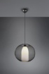 Immagine di Sospensione Paralume Vetro Opale Bianco e Gabbia Tonda Metallo Nero Filo Trio Lighting