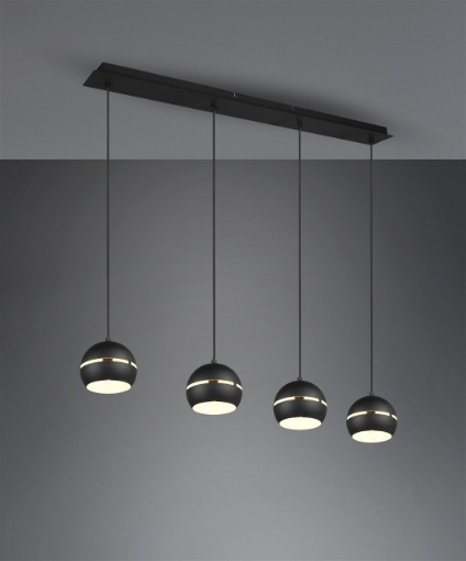 Immagine di Sospensione Lineare Fletcher 4 Sfere Nero Trio Lighting