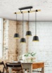 Immagine di Lampadario Barra Legno 4 Paralumi Nero Oro Harris Trio Lighting