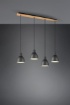 Immagine di Sospensione Piastra Legno Naturale 4 Paralumi Conici Neri Henley Trio Lighting