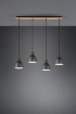 Immagine di Sospensione Piastra Legno Naturale 4 Paralumi Conici Neri Henley Trio Lighting