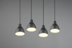 Immagine di Sospensione Piastra Legno Naturale 4 Paralumi Conici Neri Henley Trio Lighting