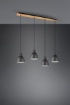 Immagine di Sospensione Piastra Legno Naturale 4 Paralumi Conici Neri Henley Trio Lighting