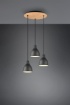 Immagine di Lampadario Sospensione Rotonda Base Legno 3 Pendel Cono Nero Henley Trio Lighting