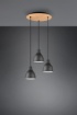 Immagine di Lampadario Sospensione Rotonda Base Legno 3 Pendel Cono Nero Henley Trio Lighting