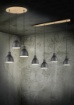 Immagine di Lampadario Sospensione Rotonda Base Legno 3 Pendel Cono Nero Henley Trio Lighting