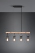 Immagine di Sospensione Barra Legno 4 Luci Jaipur Industriale Vintage Nero Trio Lighting