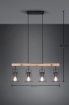 Immagine di Sospensione Barra Legno 4 Luci Jaipur Industriale Vintage Nero Trio Lighting