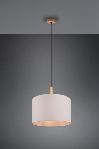 Immagine di Sospensione Soggiorno Paralume Bianco con Inserto Legno Korba Trio Lighting