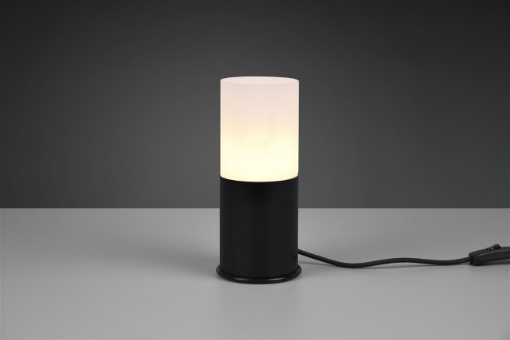 Immagine di Lumetto Cilindro Robin Nero Paralume Vetro Bianco Opaco Trio Lighting