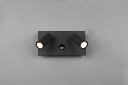 Immagine di Applique Tunga Antracite IP54 Doppio Spot Led Orientabile Sensore Movimento Trio Lighting