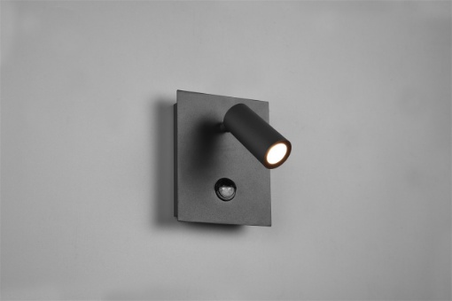 Immagine di Applique Tunga Antracite 1 Faretto Led Orientabile IP54 Sensore Movimento Trio Lighting