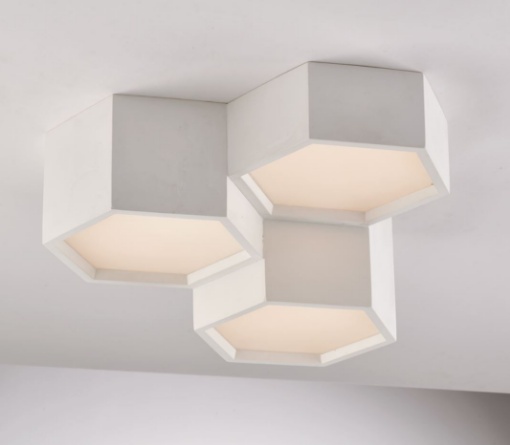 Immagine di Plafoniera In Gesso Pitturabile Esagonale 3 Spot Led CCT 36w Vortex Luce Ambiente Design