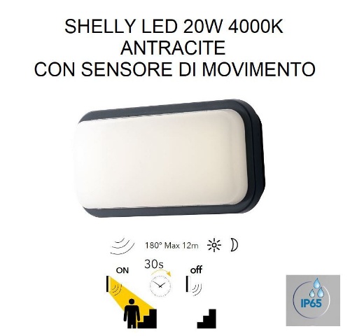 Immagine di Plafoniera Applique Esterno Con Sensore Movimento Shelly Led 20w Antracite Intec