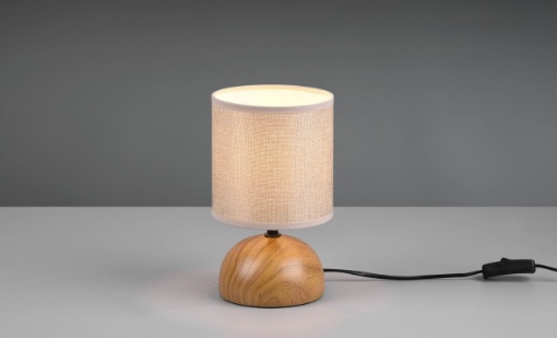 Immagine di Lampada Tavolo Luci Base Mezza Sfera Effetto Legno Con Paralume Beige Trio Lighting