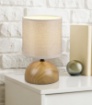 Immagine di Lampada Tavolo Luci Base Mezza Sfera Effetto Legno Con Paralume Beige Trio Lighting