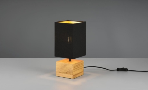 Immagine di Lumetto Quadrato Woody Base Legno Paralume Tessuto Nero Trio Lighting