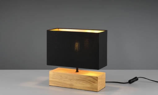 Immagine di Lume Tavolo Rettangolo Woody Legno Naturale Paralume Nero Trio Lighting