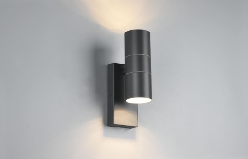 Immagine di Applique Cilindro Doppia Emissione GU10 Laredo Antracite IP44 Sensore Crepuscolare Trio Lighting