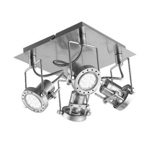 Immagine di Plafoniera Quadrata Con Faretti Orientabili 4 Luci GU10 Led Nickel