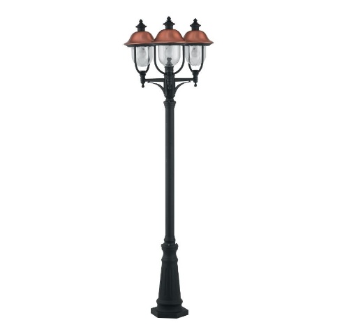 Immagine di Lampione Da Giardino 3 Luci E27 230 cm Alluminio Nero Rame IP44