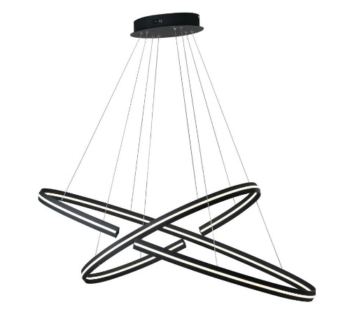 Immagine di Lampadario Led Salotto Moderno Doppio Anello Ovale Nero 88w