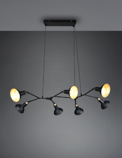 Immagine di Lampadario Sospensione Industrial 7 Spot Calotte Orientabili Roxie Nero e Oro Trio Lighting