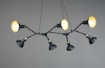 Immagine di Lampadario Sospensione Industrial 7 Spot Calotte Orientabili Roxie Nero e Oro Trio Lighting