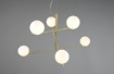 Immagine di Sospensione 6 Sfere Vetro Bianco Pure Bracci Girevoli Ottone Trio Lighting