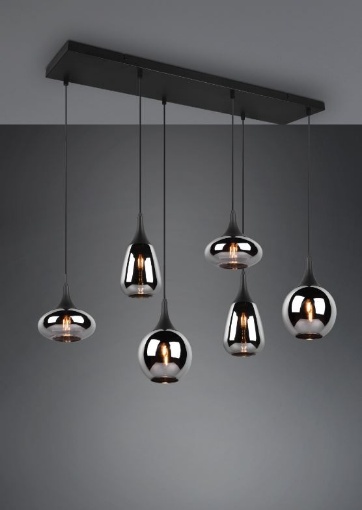 Immagine di Lampadario Design 6 Paralumi Vetro Fumé Diverse Forme Lumina Trio Lighting