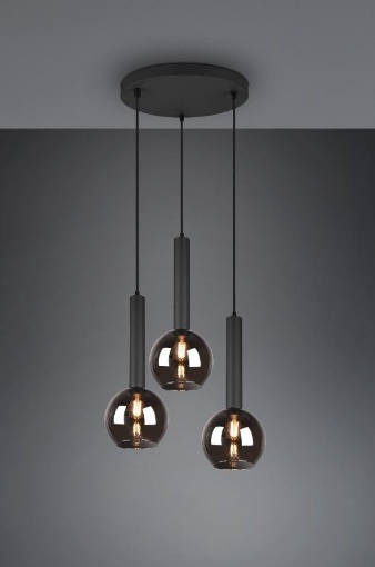 Immagine di Sospensione Moderna 3 Sfere E27 Vetro Fumé Clayton Trio Lighting