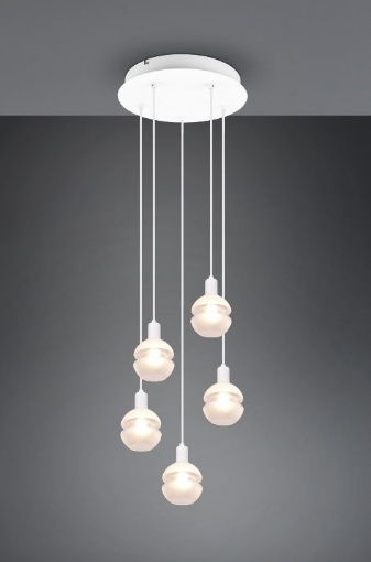 Immagine di Sospensione Moderna 5 Paralumi E14 Vetro Bianco Mela Trio Lighting