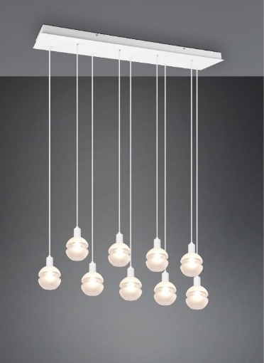 Immagine di Lampadario in Linea Moderno 9 Luci E14 Vetro Bianco Mela Trio Lighting