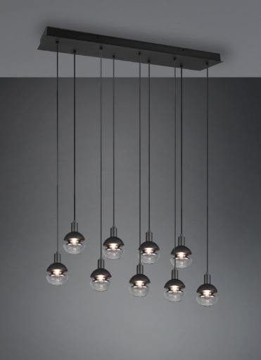 Immagine di Lampadario Lineare Moderno 9 Luci E14 Vetro Nero Mela Trio Lighting