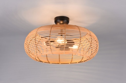 Immagine di Plafoniera Cesta Vimini Inga Nero e Rattan Ø50 cm Trio Lighting