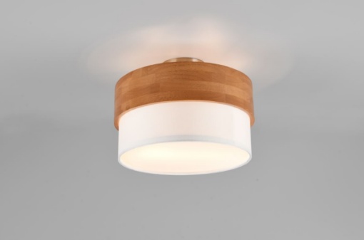 Immagine di Plafoniera Bordo Legno Naturale e Paralume Tessuto Bianco Seasons Trio Lighting